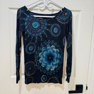 Desigual - Fitted Top,  Eclectic, Patterned, Embellished with Sequins, Size M